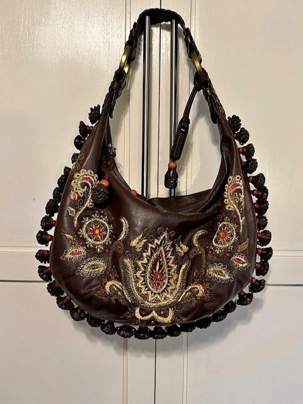 Isabella Fiore India 340Brown Embroidered Paisley Hobo Bag